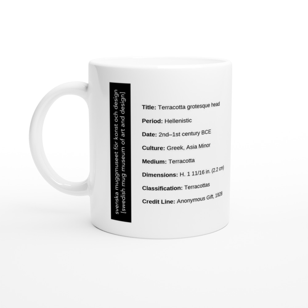 Terracotta grotesque head — label view