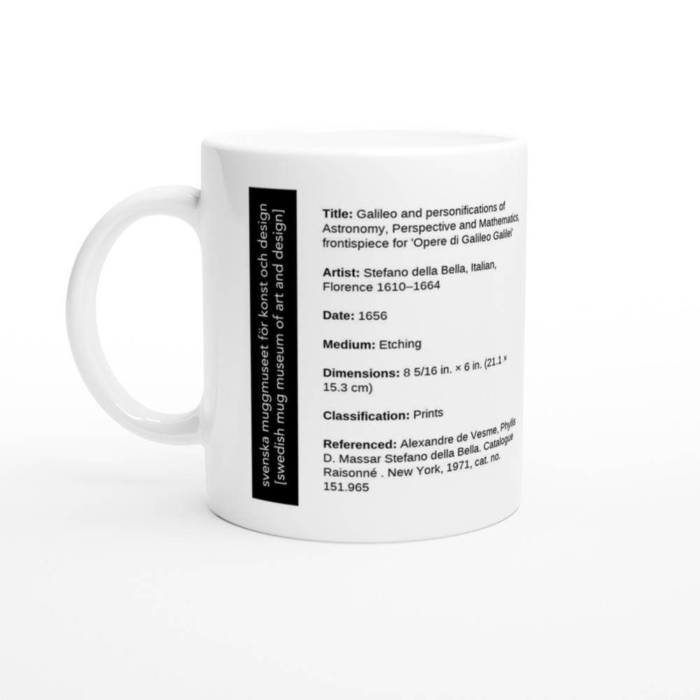 Galileo and personifications of Astronomy, Perspective and Mathematics, frontispiece for 'Opere di Galileo Galilei' — label view