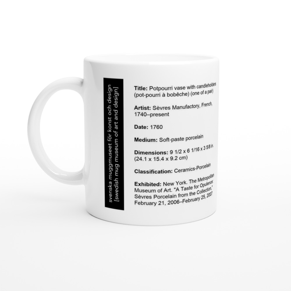 Potpourri vase with candleholders (pot-pourri à bobêche) (one of a pair) — label view